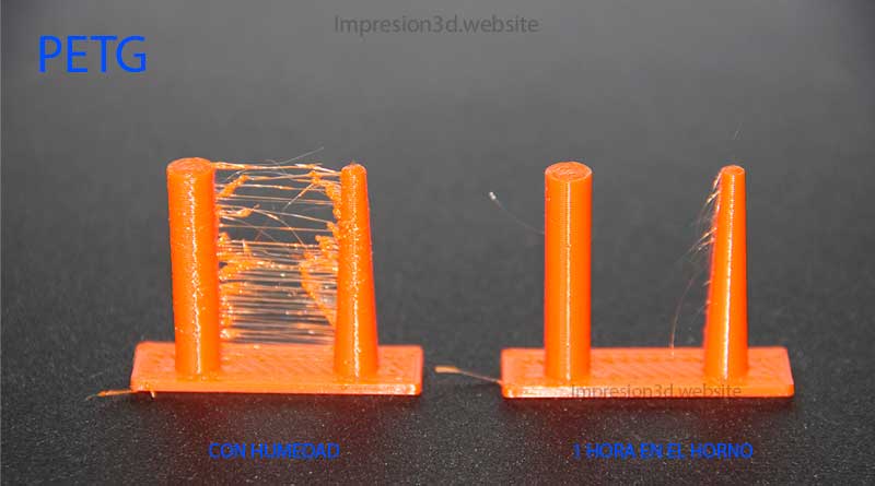Hilos en impresion 3D-filamento PETG con humedad