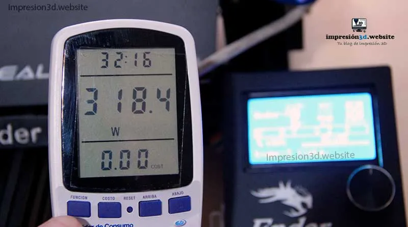 how much electricity a 3D printer consumes - Ender 3 heating up