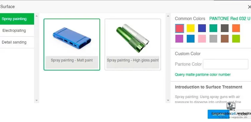 quote 3D printing Online - selector surface finish