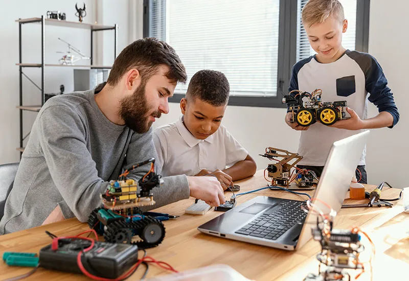 Students in robotics class