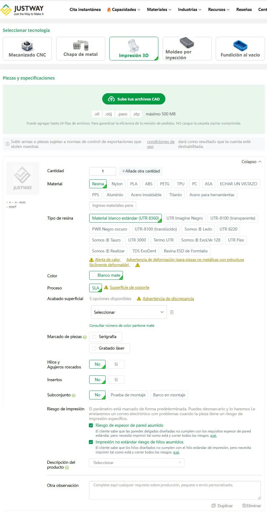 Prototipado rápido Justway.com